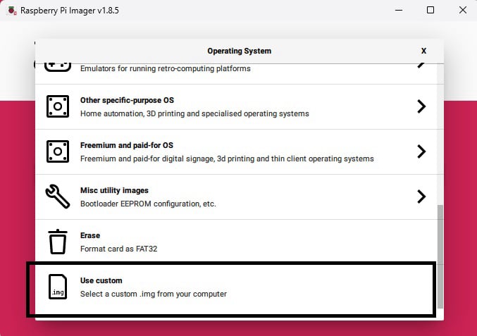 Use custom raspberry pi image